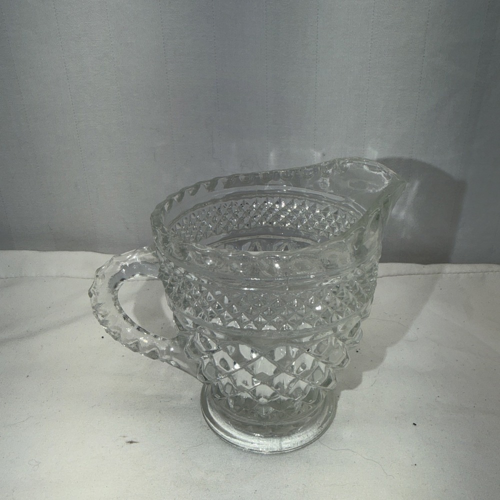 Vintage Anchor Hocking Wexford Glass Creamer Crystal Clear Diamond Cut Pattern